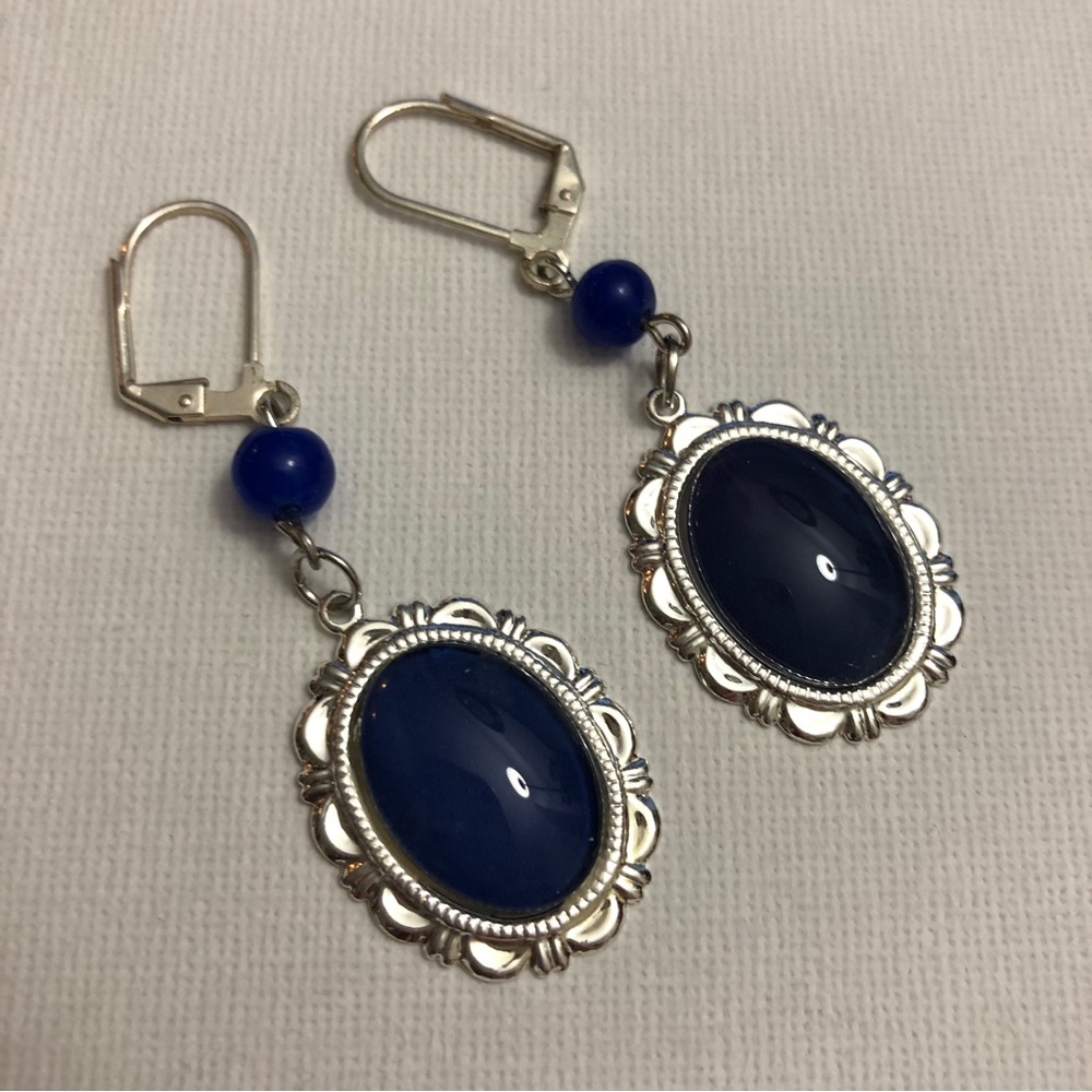 NEW Dark Lapis Lazuli crystals cabochon earrings